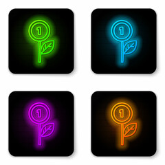 Glowing neon line Dollar plant icon isolated on white background. Business investment growth concept. Money savings and investment. Black square button. Vector