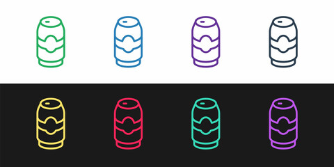 Set line Beer can icon isolated on black and white background. Vector