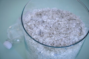 Microplastics in a glass container