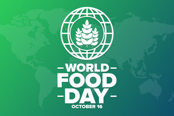 World Food Day. October 16. Holiday concept. Template for background, banner, card, poster with text inscription. Vector EPS10 illustration.