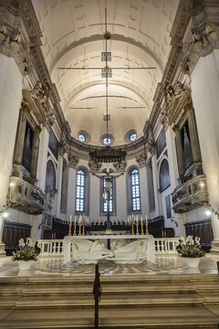 Interior of Roman Catholic Padua Cathedral or Basilica Cathedral of Saint Mary of the Assumption (Basilica Cattedrale di Santa Maria Assunta, 313 - 1754). PADUA, ITALY. January 6, 2018.