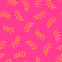 Seamless pink pattern with gold leaves