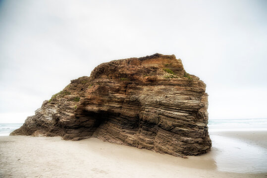 sunset at the Catedrales or Augas Santas beach, in Ribadeo. Lugo, Galicia