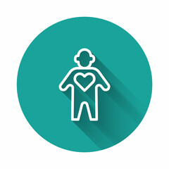 White line Volunteer icon isolated with long shadow background. Green circle button. Vector