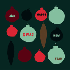 Modern abstract new year card. Paper cut christmas balls with congratulations