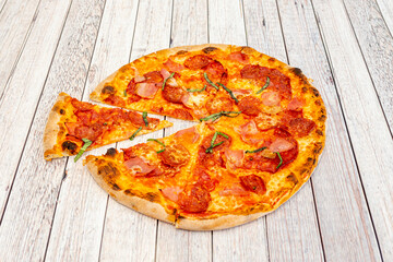 Meat Lovers Pizza with Pepperoni, Basil, Chorizo and Well Baked Ham