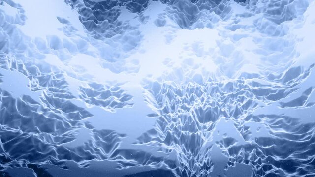 Beautiful abstract 3D surface with glitter sparkles, abstract 3d waves run on surface in loop. Black gray gradient, soft matte material with light inner glow. Smoothly 4k animation