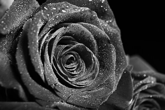 Bud of beautiful rose with water drops, closeup