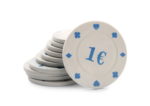 Poker chips on white background