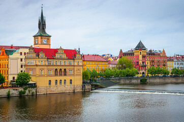 Old Town architecture and  Vltava river in Prague, Czech Republic.