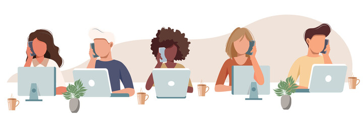 Live support concept. Business customer care service concept. Icon for contact us, support, help, phone call and website click. Flat vector illustration.