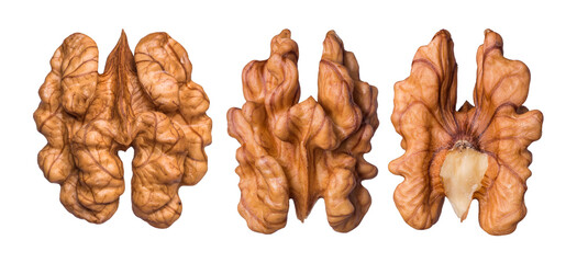 Walnut kernels isolated on white background