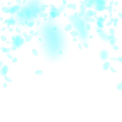 Turquoise flower petals falling down. Powerful rom