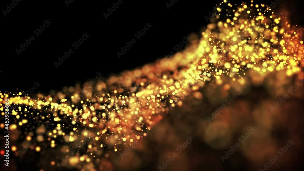 Aufkleber gold glowing particles flow in viscous liquid and bright glisten. science fiction. 4k 3d sci-fi back