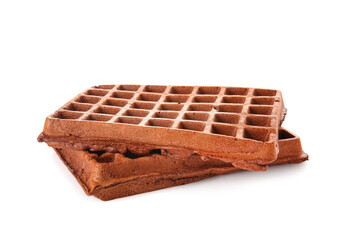 Delicious Chocolate Belgian Waffles on white background