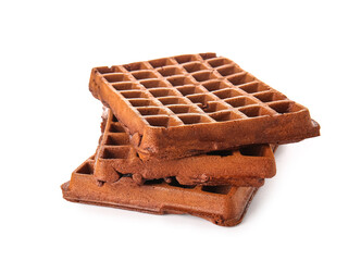 Delicious Chocolate Belgian Waffles on white background