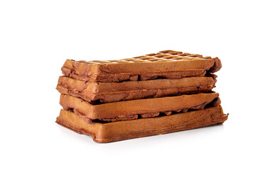 Delicious Chocolate Belgian Waffles on white background