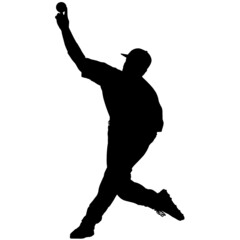Fototapeta na wymiar Baseball player, pitcher while throwing ball. Pitcher throwing a ball. Detailed realistic silhouette