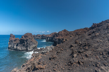 Volcanic seascape. Rocks formation in La Dehesa. El Hierro . Canary Islands