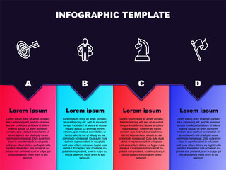 Set line Target, Head hunting, Chess and Flag. Business infographic template. Vector