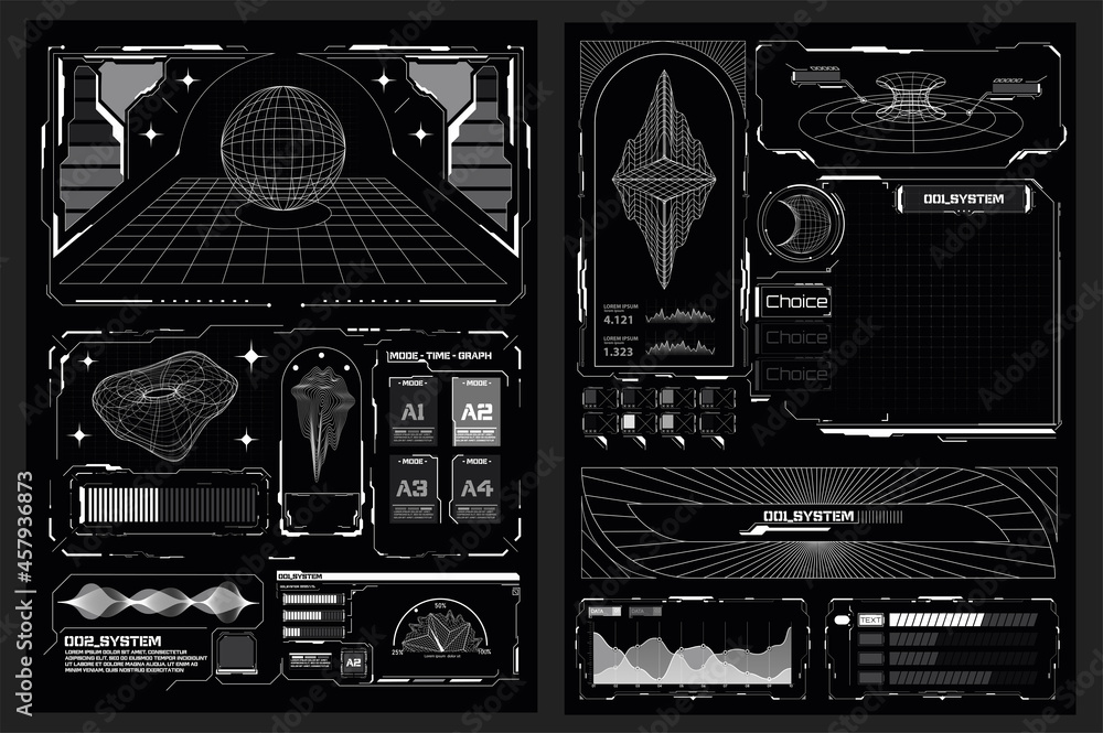 Poster abstract digital technology ui, ux futuristic hud, fui, virtual interface. callouts titles and frame