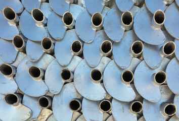 construction screw piles foundations metal pipes industry steel background - obrazy, fototapety, plakaty