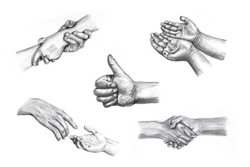 Collection of Gesture hand showing drawn hands.