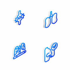 Set Isometric line Lungs, Joint pain, knee pain, Disease lungs and Healthy breathing icon. Vector