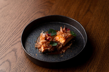 Gourmet roasted salmon, top view