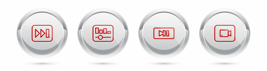 Set line Fast forward, Music equalizer, Pause button and Play video. Silver circle button. Vector