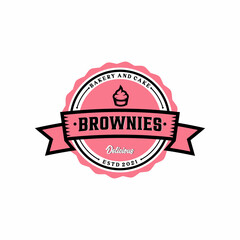 Brownie cake logo design inspiration. delicious pastries. Vintage Badge Western Emblem Stamp Label Rustic