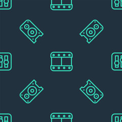 Set line Play video, Stereo speaker and Sound mixer controller on seamless pattern. Vector