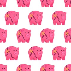 Vector illustration of broken piggy bank pattern. Crisis Print. Broken, loss. Money jar symbol money finance investment seamless pattern background.