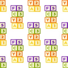Vector illustration cubes pattern. Seamless illustration of colorful children's cubes. Wallpaper, rug, poster, bedding for children's room. Developmental games.  