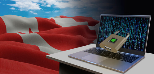 Waving national flag of the Canada. Concept for information technology and data security safety to prevent cyber attack. Internet and network security.