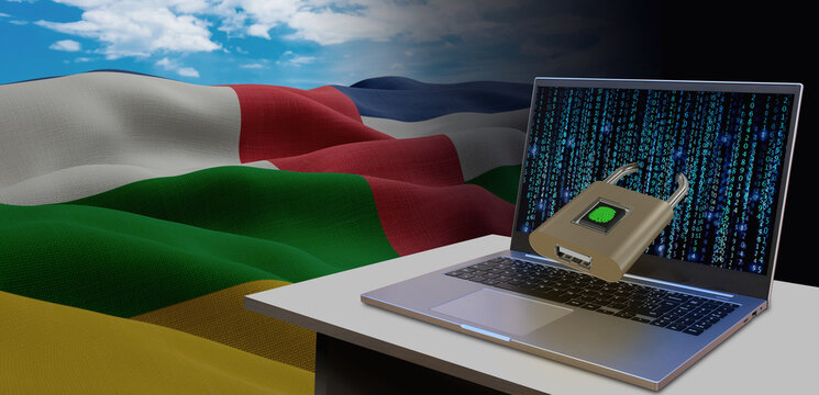 Waving national flag of the Central African Republic. Concept for information technology and data security safety to prevent cyber attack. Internet and network security. - Powered by Adobe