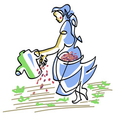 One line drawing of Smiling woman gardener planting seeds.
One continuous line drawing of female working at garden.