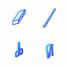 Set Isometric line Cuticle pusher, Nail file, scissors and cutter icon. Vector