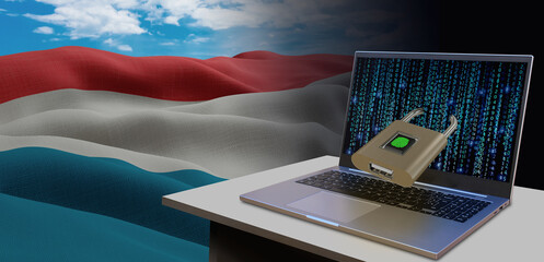 Waving national flag of the Luxembourg. Concept for information technology and data security safety to prevent cyber attack. Internet and network security.