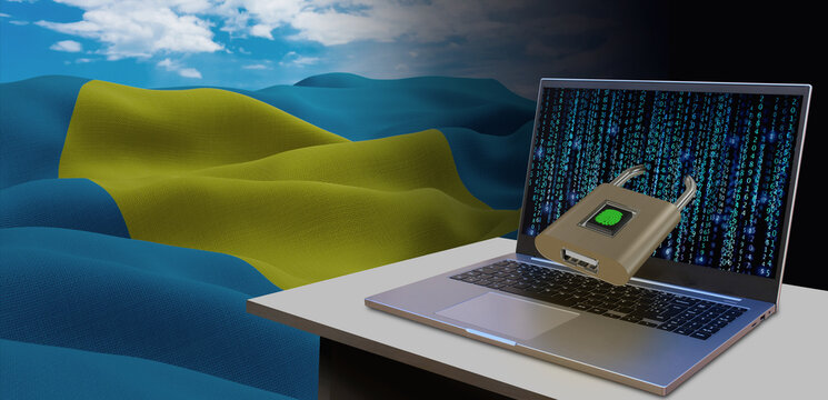 Waving national flag of the Palau. Concept for information technology and data security safety to prevent cyber attack. Internet and network security.