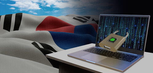 Waving national flag of the South Korea. Concept for information technology and data security...