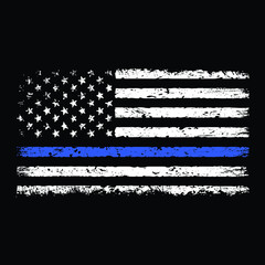 Distressed Thin Blue Line American Flag T-Shirt Vector Design, Police Line, Blue Lives Matters, Back the Blue
