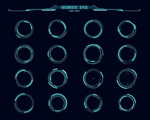HUD interface round frames and borders of vector aim control panel and target screen. Futuristic ui of sci fi game head up display, hologram circles for target searching scope and radar scanner