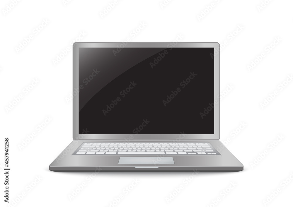 Poster laptop computer with blank black screen realistic icon for mockup user interface design isolated on 