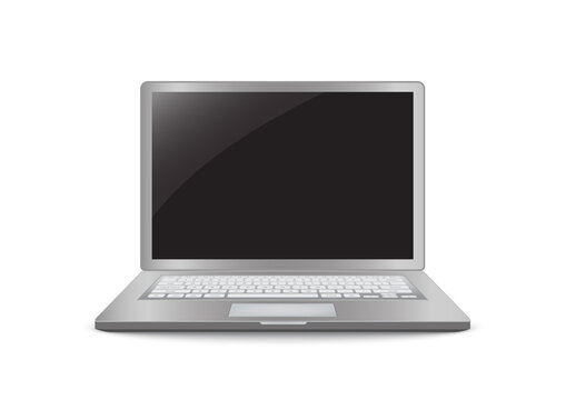 Laptop computer with blank black screen realistic icon for mockup user interface design isolated on white background. Vector illustration