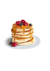 Hand written illustration of pancakes with berries