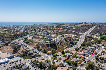 Aerial view of a coastal community in southern California