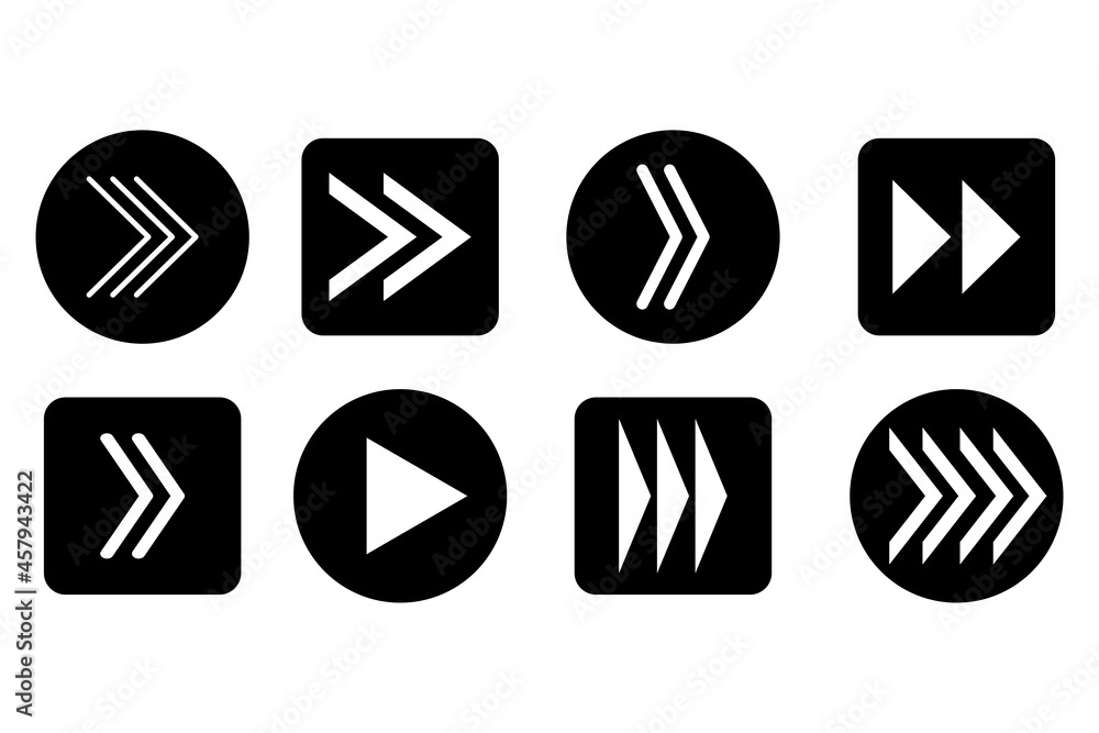 Poster white arrow right on black background. web icon set. cursor sign. pointer arrow icon. vector illustr