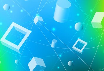 Light Blue, Green vector background with triangles, circles, cubes.