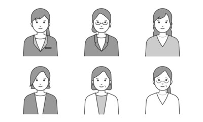 ビジネスウーマンのイラストセット（線画）